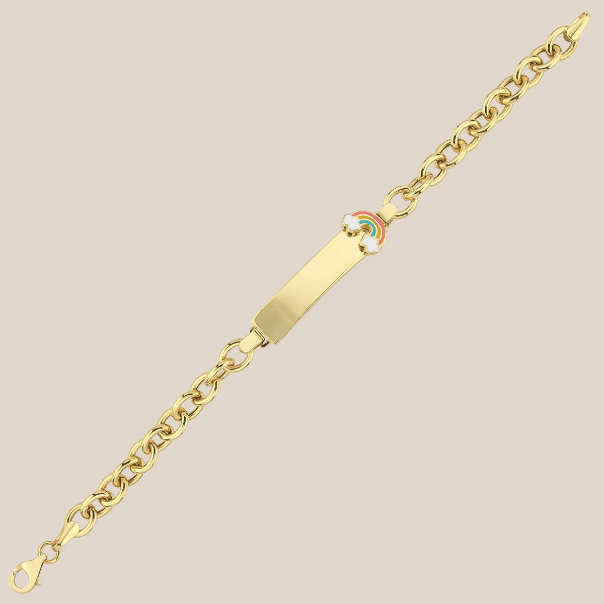 Hareketli Gökkuşağı Plakalı Altın Çocuk Künyesi