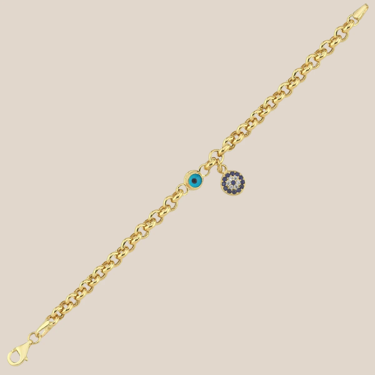 Sallantılı Nazar Boncuklu Altın Çocuk Künyesi