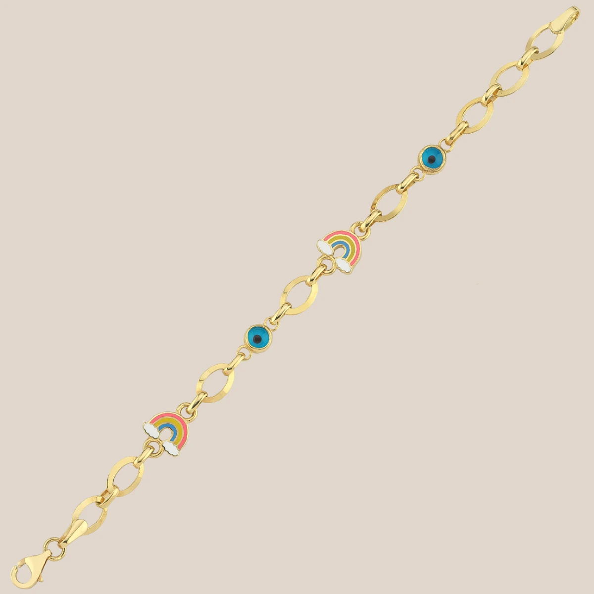 Nazar Boncuklu Gökkuşağı Altın Çocuk Künyesi