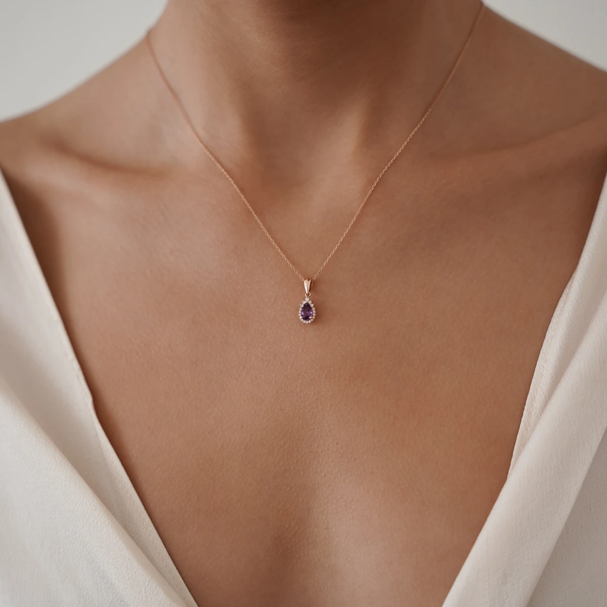 Damla Ametist Taşlı Pırlanta Kolye