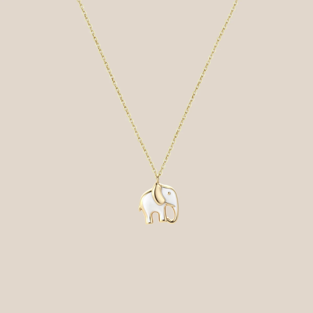Beyaz Mineli Fil Altın Kolye