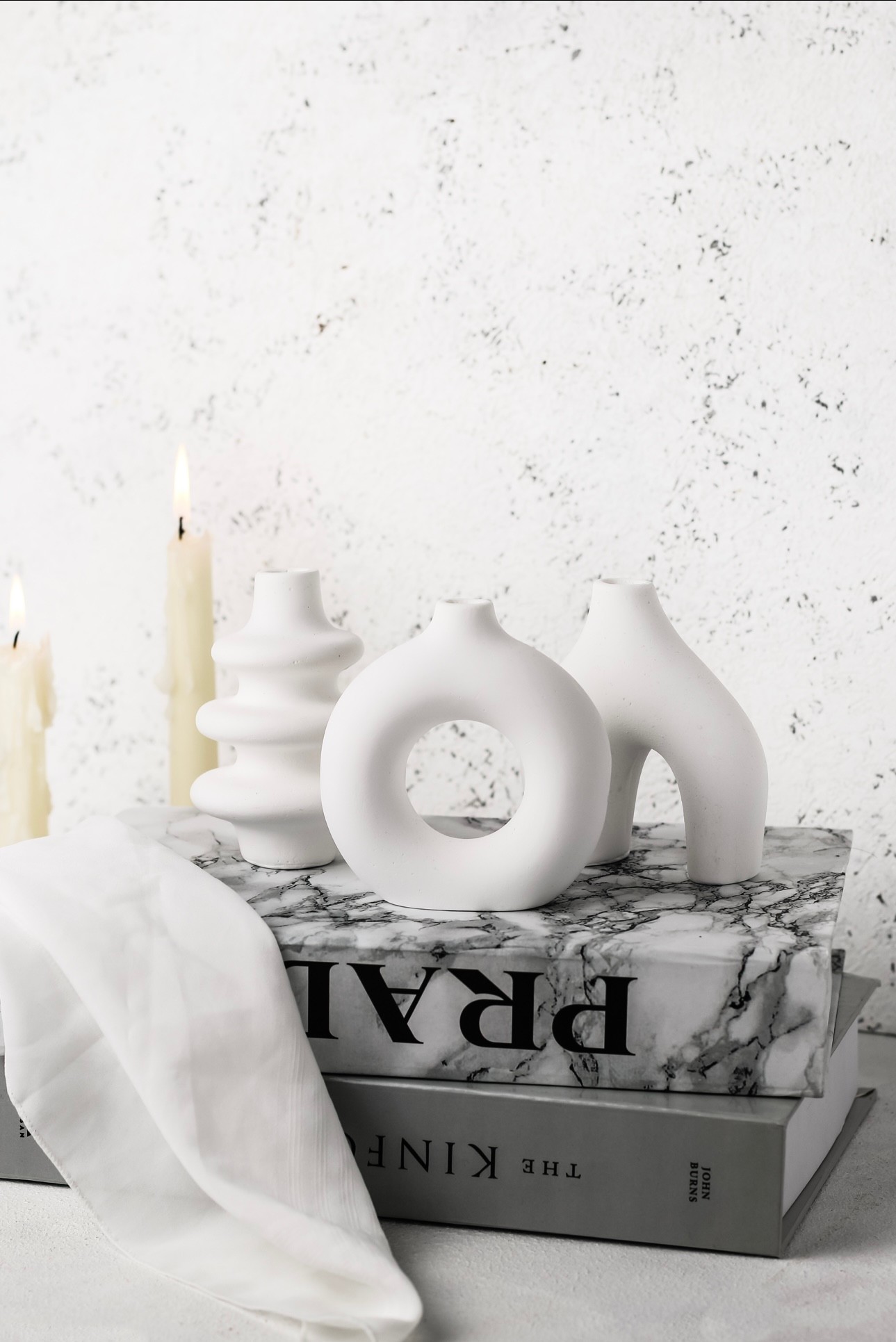 Dekoratif Şık Minimal 3lü Şık Vazo Set - beyaz