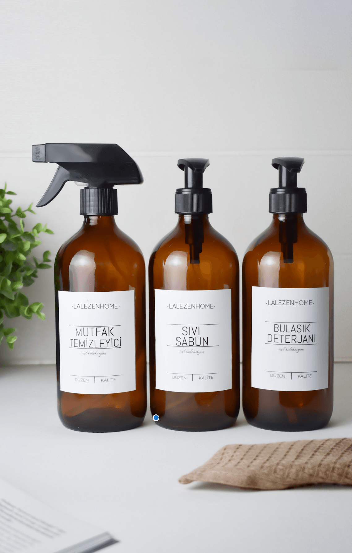 3 Lü Amber Cam Şişe 500ml Bulaşık Deterjanı Sıvı Sabun Mutfak Temizleyici Etiketli