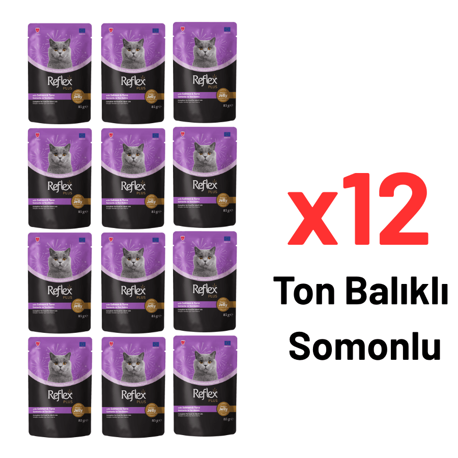 Reflex Plus Jöle İçinde Somonlu & Ton Balıklı Yetişkin Kedi Maması 85 Gr 12'lı
