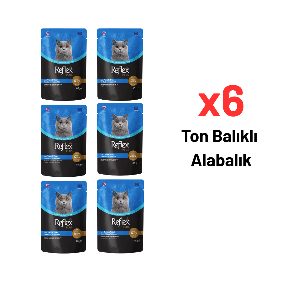 Reflex Plus Jöle İçinde Ton Balıklı Ve Alabalıklı Yetişkin Kedi Maması 85 gr 6'lı