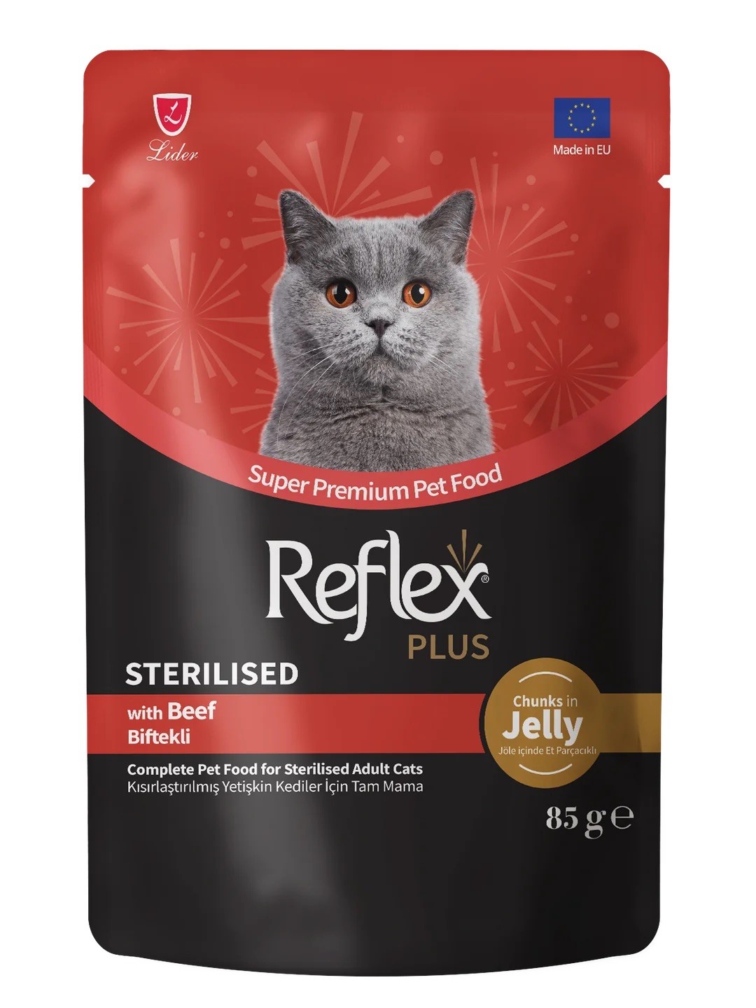 Reflex Plus Jöle İçinde Biftekli Kısırlaştırılmış Yetişkin Kedi Maması 85 Gr