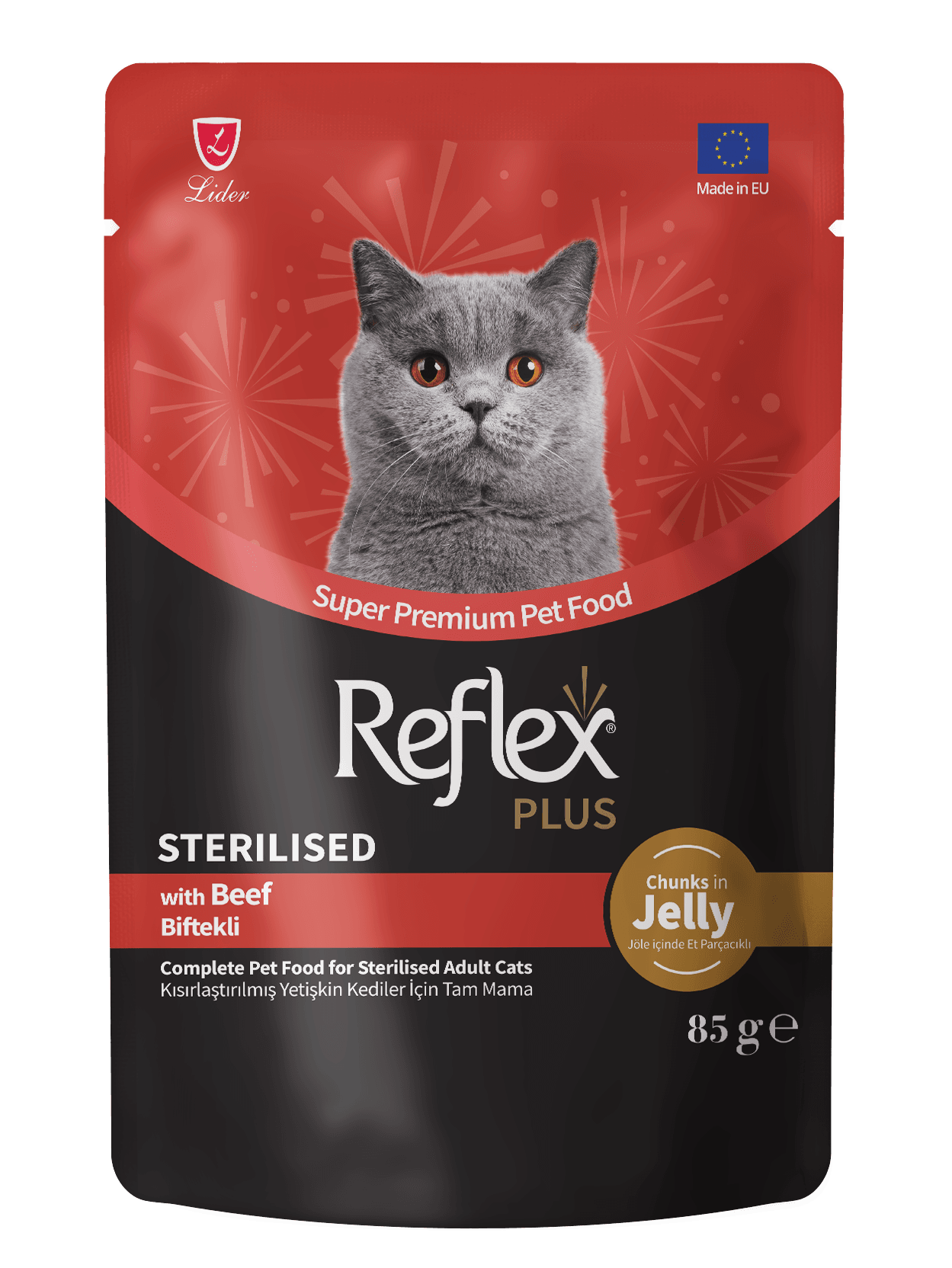 Reflex Plus Jöle İçinde Biftekli Kısırlaştırılmış Yetişkin Kedi Maması 85 Gr