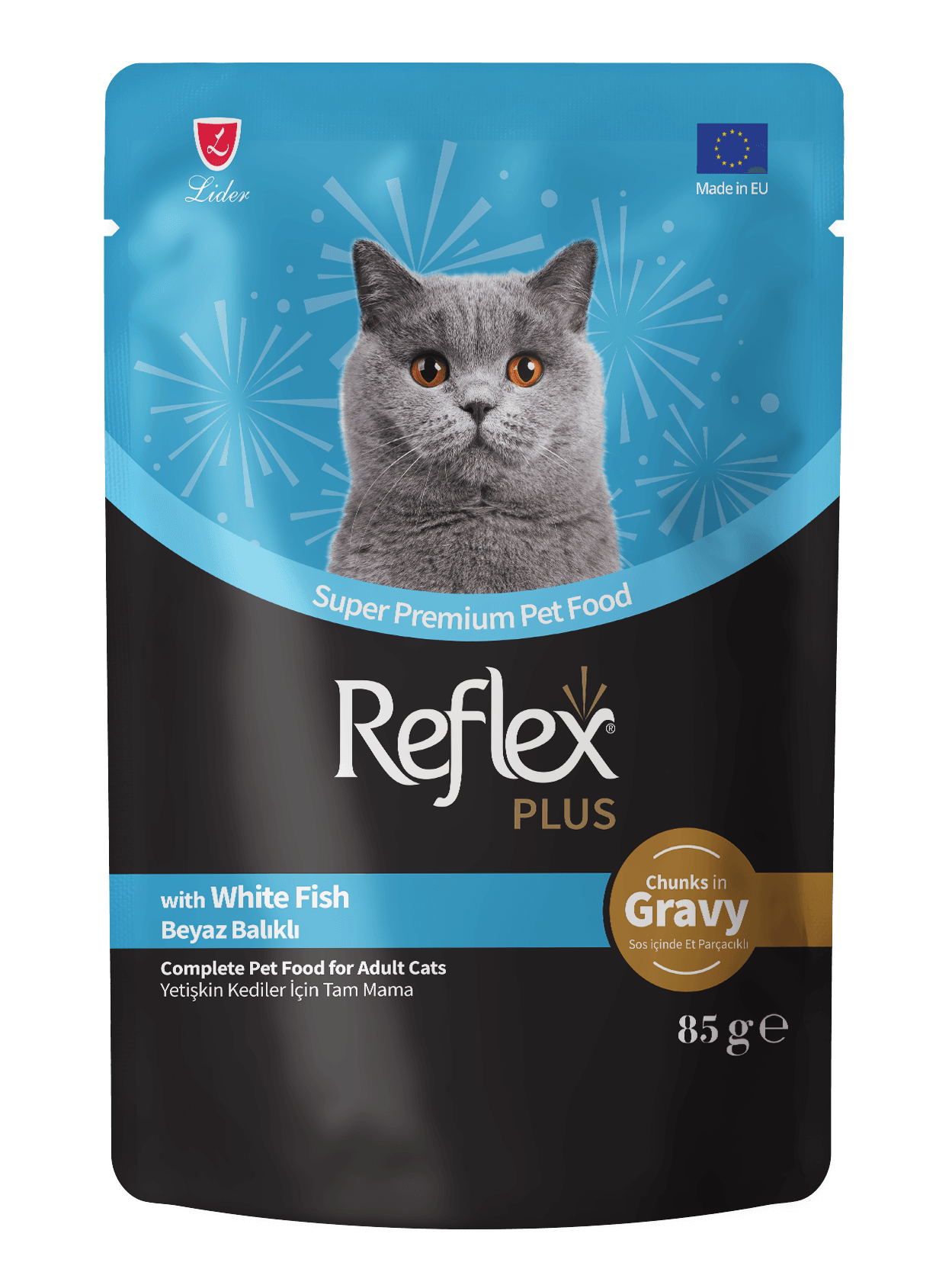 Reflex Plus Sos İçinde Beyaz Balıklı Yetişkin Kedi Maması 85 Gr
