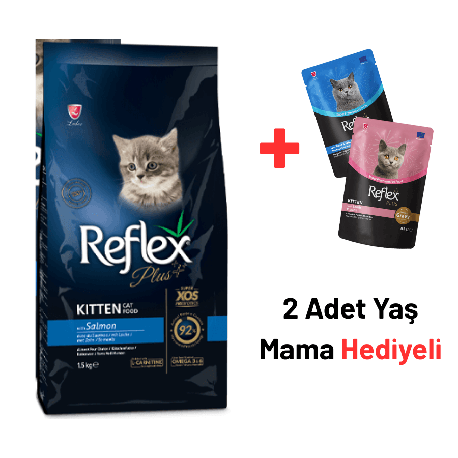 Reflex Plus Somonlu Yavru Kedi Maması 1,5 Kg + 2 Reflex Plus Yaş Mama