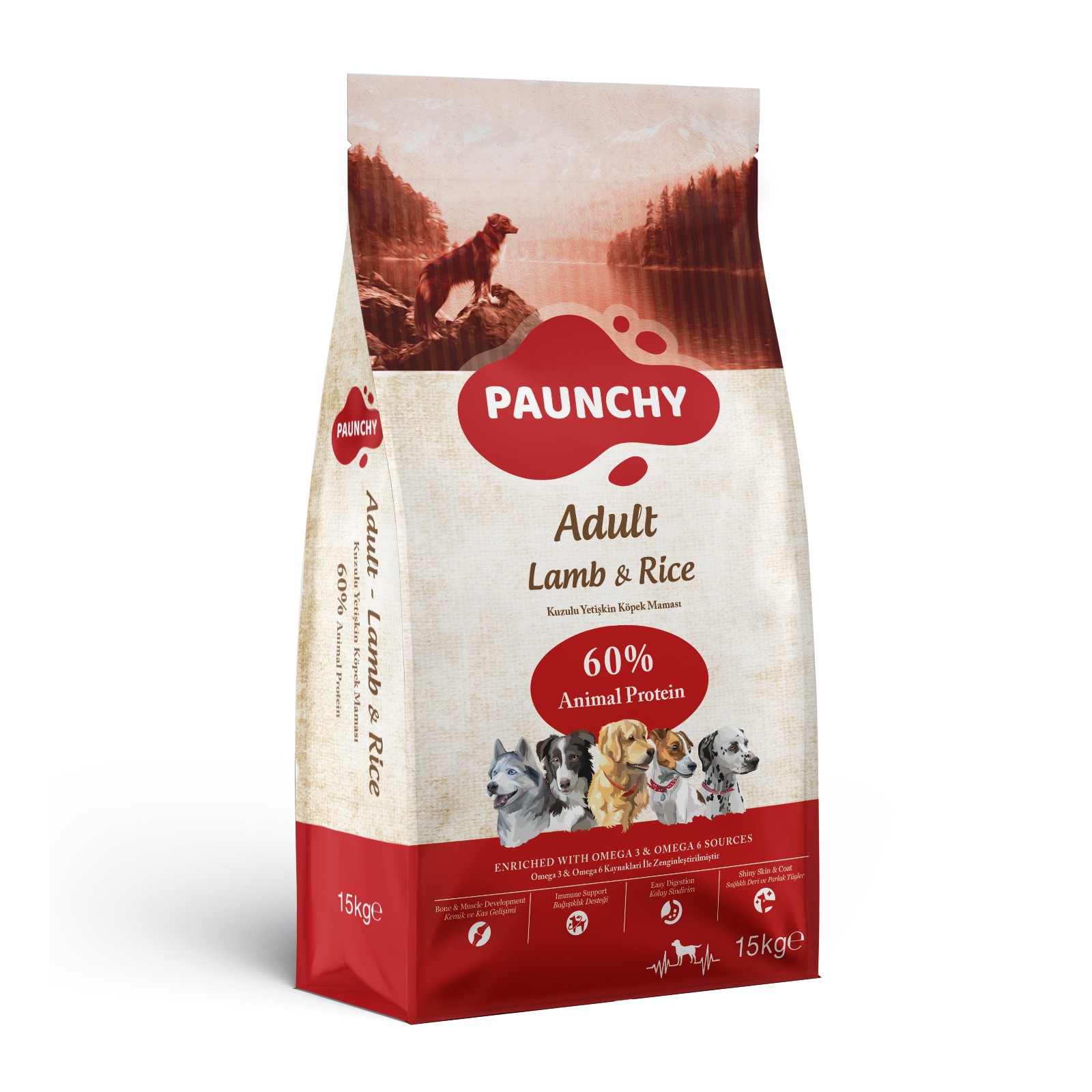 Paunchy Kuzulu Yetişkin Köpek Maması 15 Kg
