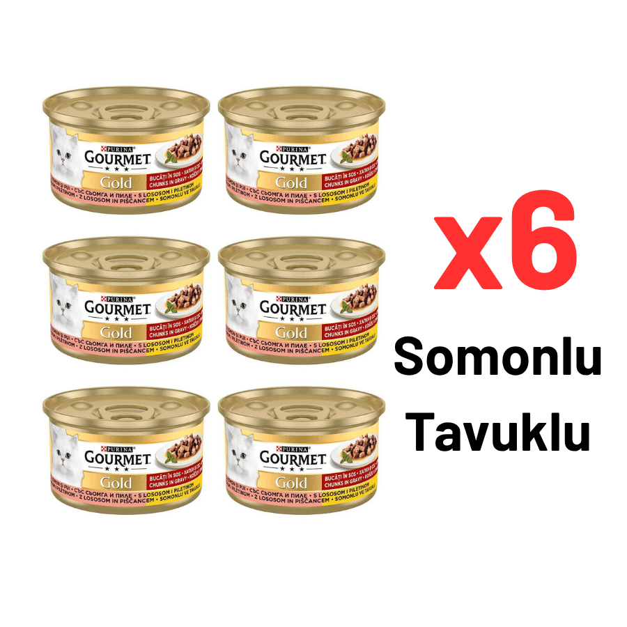 GOURMET® Gold Somon ve Tavuk Parçalı Soslu Yaş Kedi Maması 85 Gr 6'lı