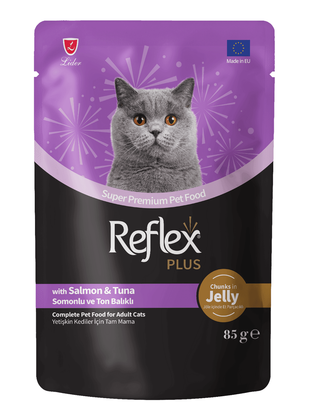Reflex Plus Jöle İçinde Somonlu & Ton Balıklı Yetişkin Kedi Maması 85 Gr 24'lü