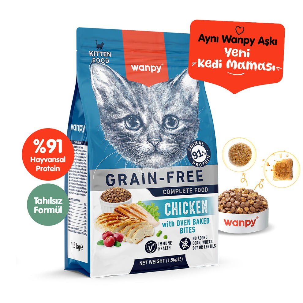 Wanpy Tahılsız Tavuklu Yavru Kedi Maması 1.5kg