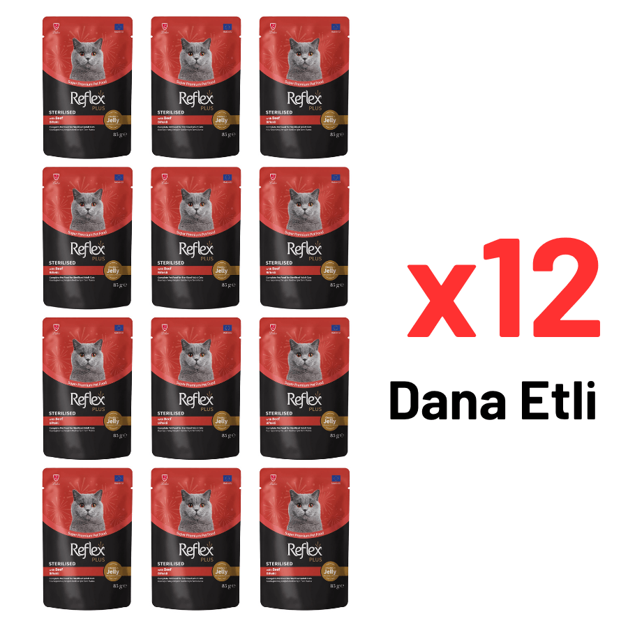 Reflex Plus Jöle İçinde Biftekli Kısırlaştırılmış Yetişkin Kedi Maması 85 Gr 12'li