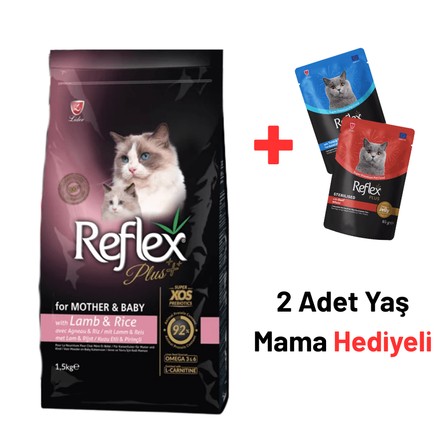 Reflex Plus Mother&Baby Kuzulu Yavru Kedi Maması 1,5 Kg + 2 Reflex Plus Yaş Mama