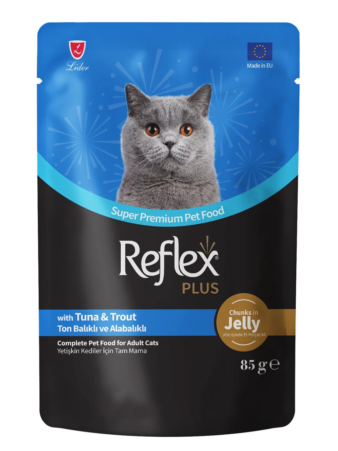 Reflex Plus Jöle İçinde Ton Balıklı Ve Alabalıklı Yetişkin Kedi Maması 85 gr