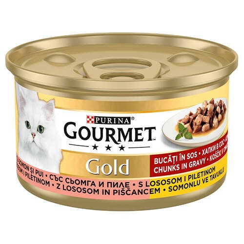 GOURMET® Gold Somon ve Tavuk Parçalı Soslu Yaş Kedi Maması 85 Gr - Tekli