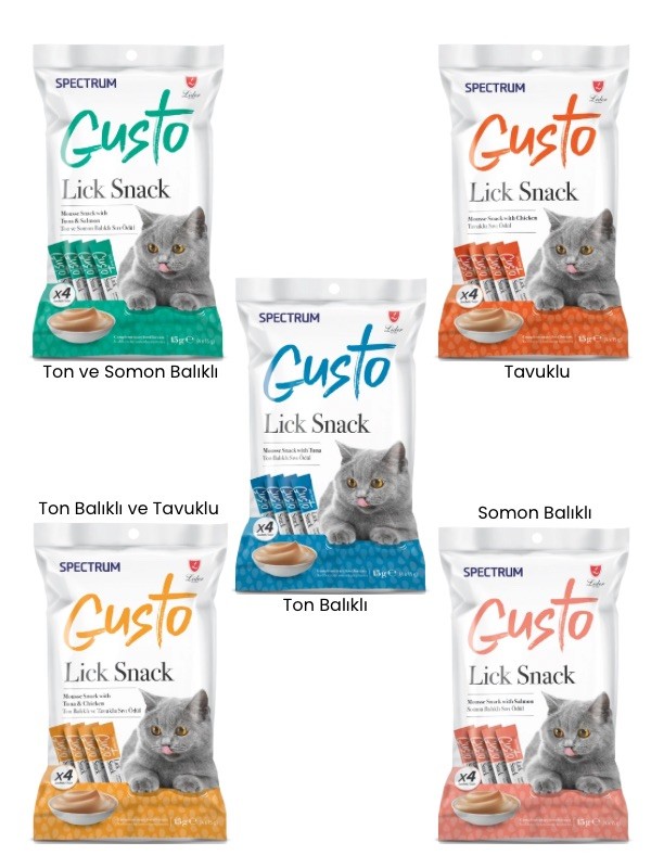 Spectrum Gusto Lick Snack 5’li Asorti Sıvı Kedi Ödül Maması Paketi (15 gr x 4 adet x 5 çeşit)