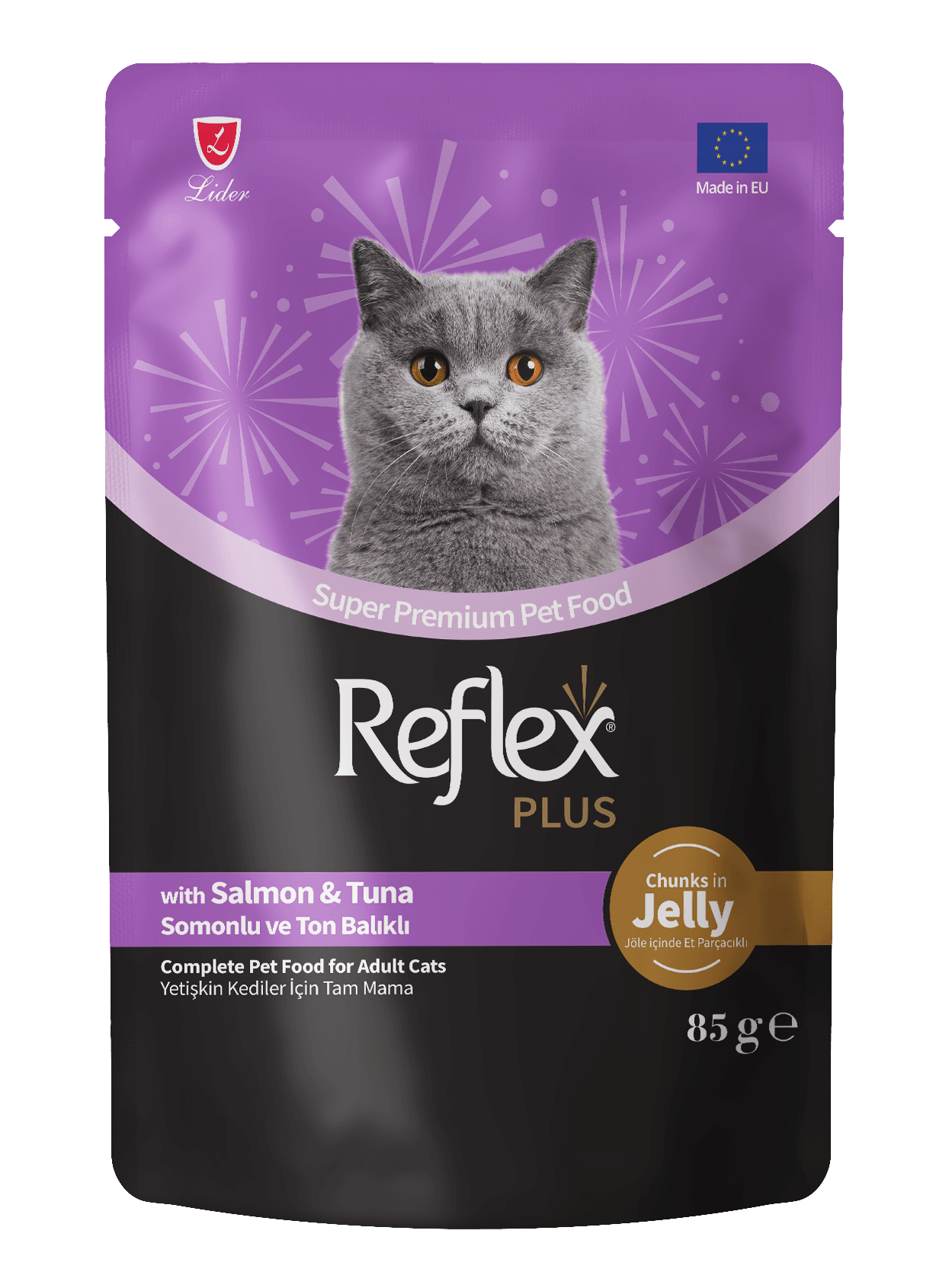 Reflex Plus Jöle İçinde Somonlu & Ton Balıklı Yetişkin Kedi Maması 85 Gr - Tekli