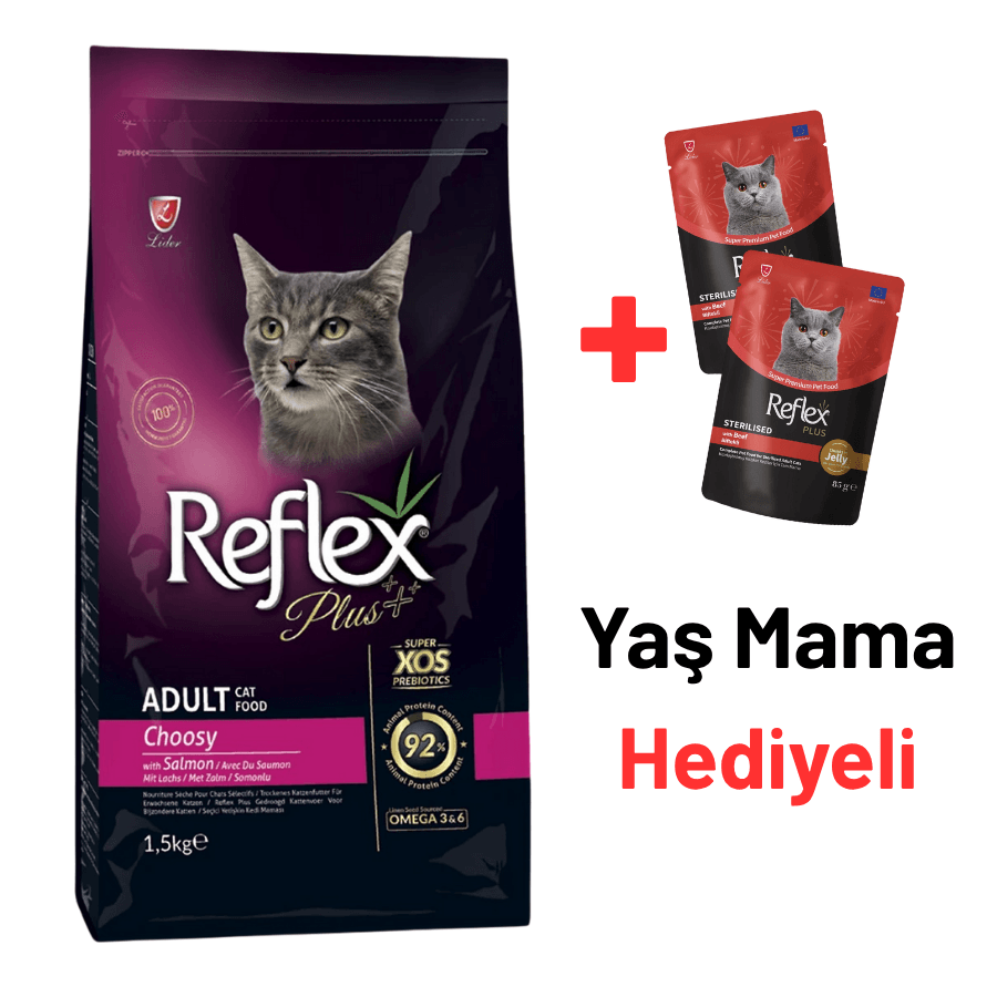 Reflex Plus Choosy Somonlu Yetişkin Kedi Maması 1,5 Kg + 2 Reflex Plus Yaş Mama