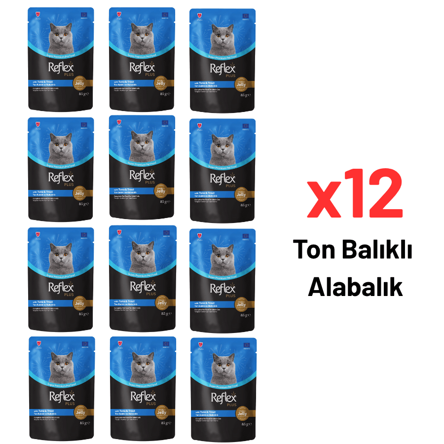 Reflex Plus Jöle İçinde Ton Balıklı Ve Alabalıklı Yetişkin Kedi Maması 85 gr 12'li