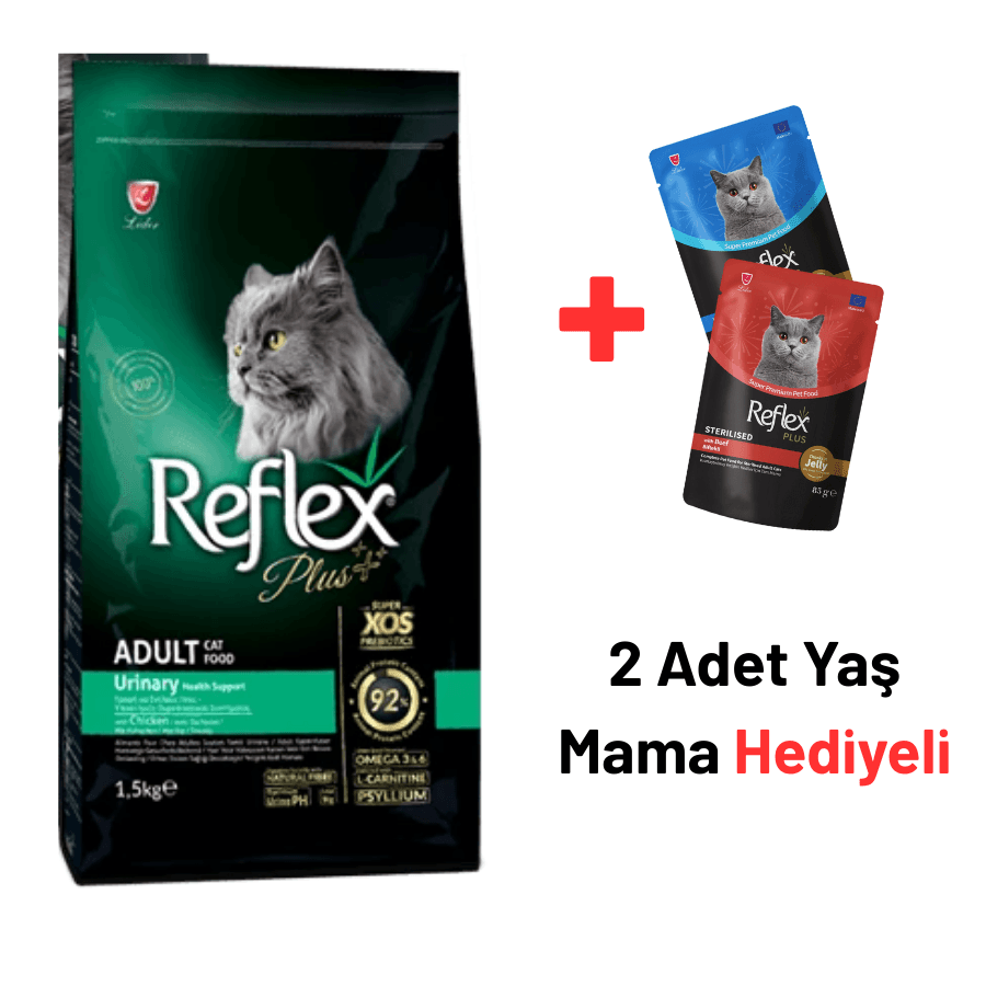 Reflex Plus Urinary Tavuklu Yetişkin Kedi Maması 1,5 Kg + 2 Reflex Plus Yaş Mama