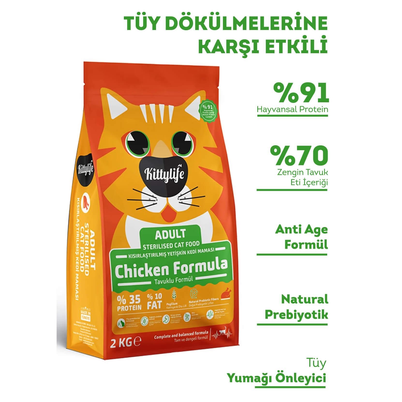 Kittylife Tavuklu Kısırlaştırılmış Yetişkin Kedi Maması - 2 kg