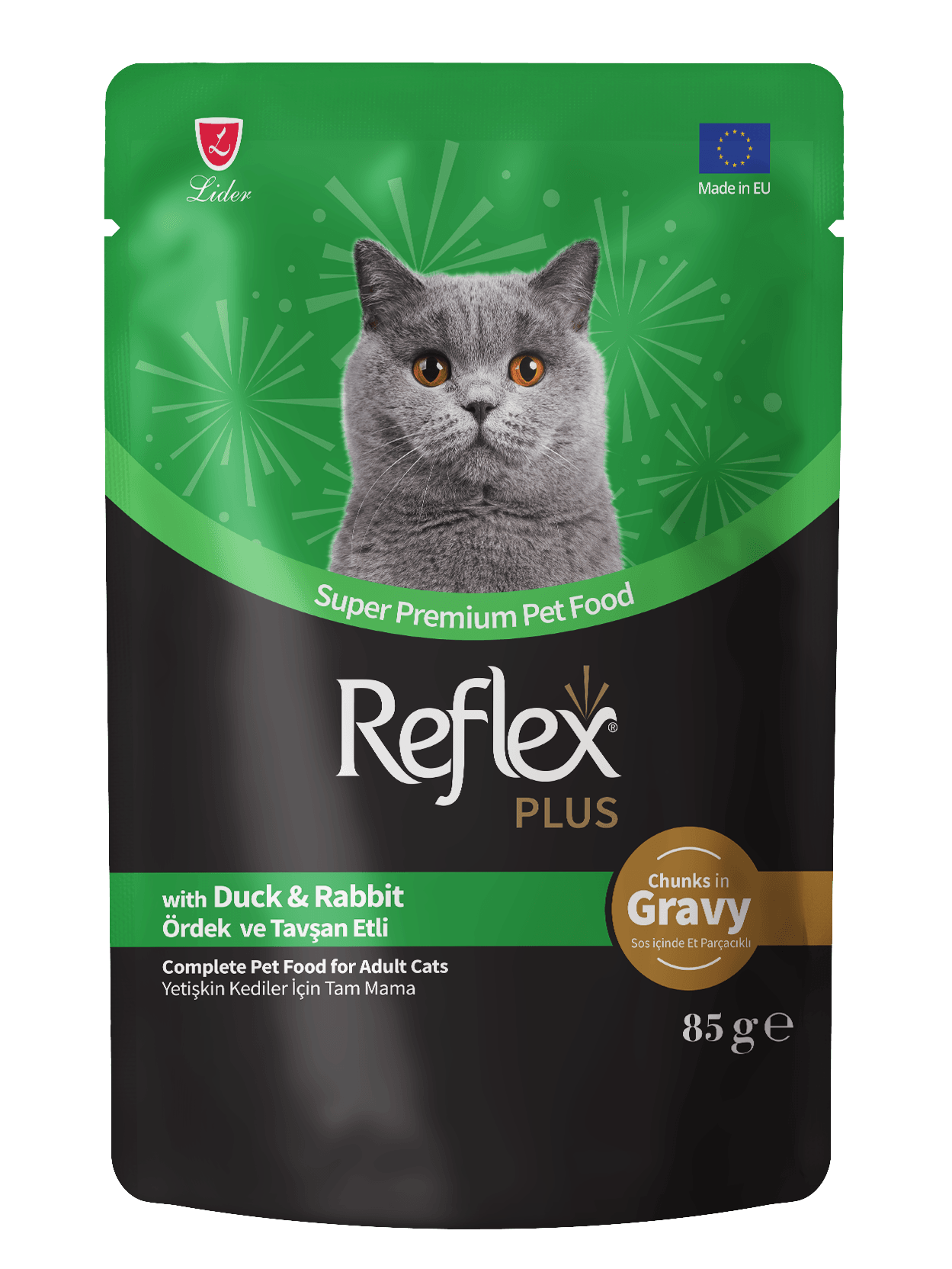 Reflex Plus Sos İçinde Ördekli & Tavşanlı Yetişkin Kedi Maması 85g - Tekli