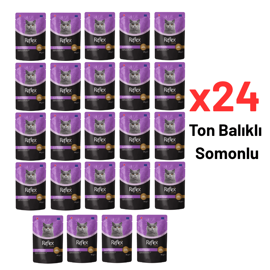 Reflex Plus Jöle İçinde Somonlu & Ton Balıklı Yetişkin Kedi Maması 85 Gr 24'lü