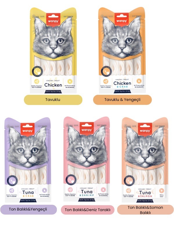 Wanpy Kedi Krema Ödül Maması 5’li Karışık Paket Seçmeli