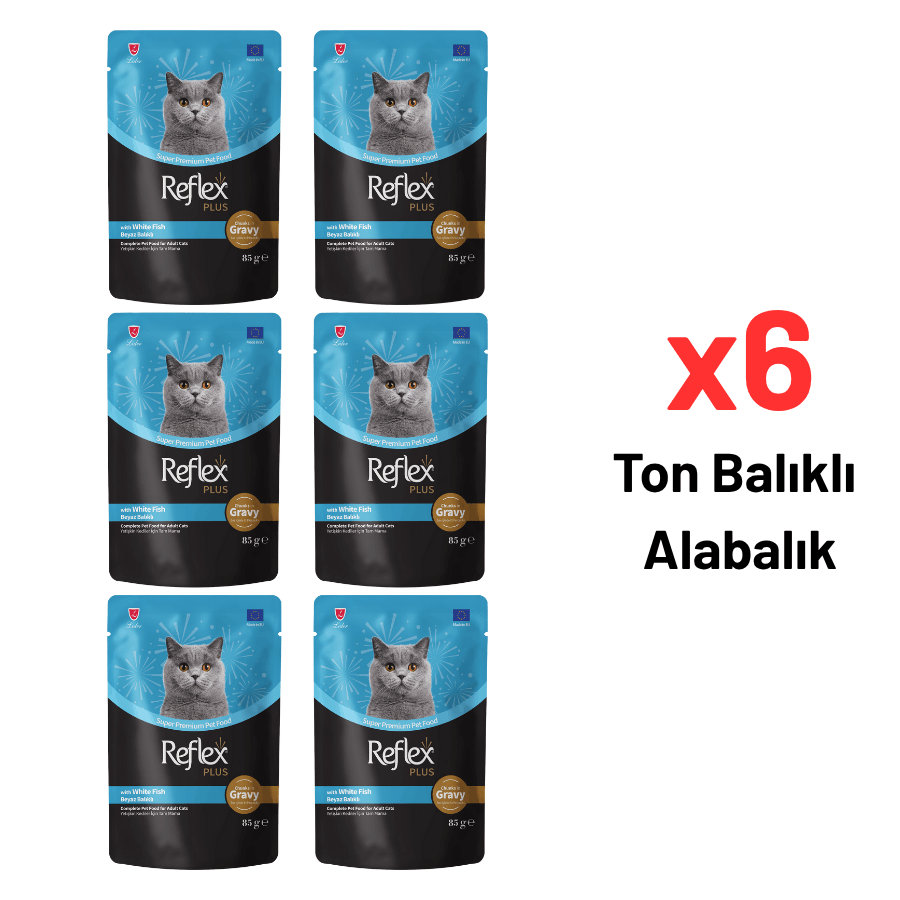 Reflex Plus Sos İçinde Beyaz Balıklı Yetişkin Kedi Maması 85 Gr 6'lı