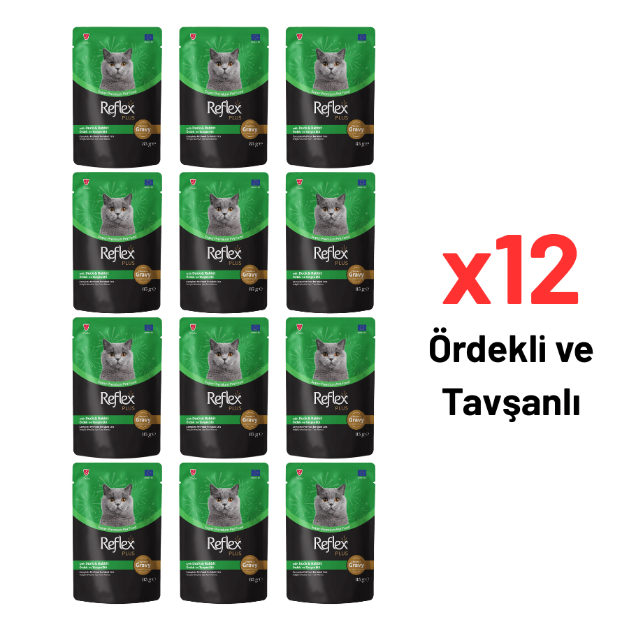 Reflex Plus Sos İçinde Ördekli & Tavşanlı Yetişkin Kedi Maması 85g 12'li