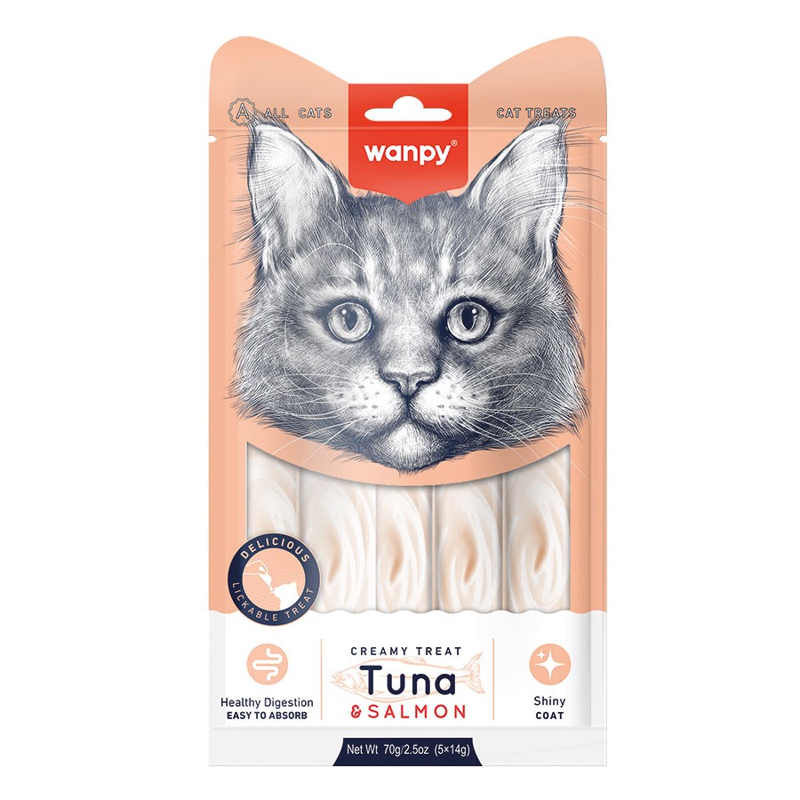Wanpy Ton-Somon Balıklı Krema Kedi Ödülü 5 x 14 Gr