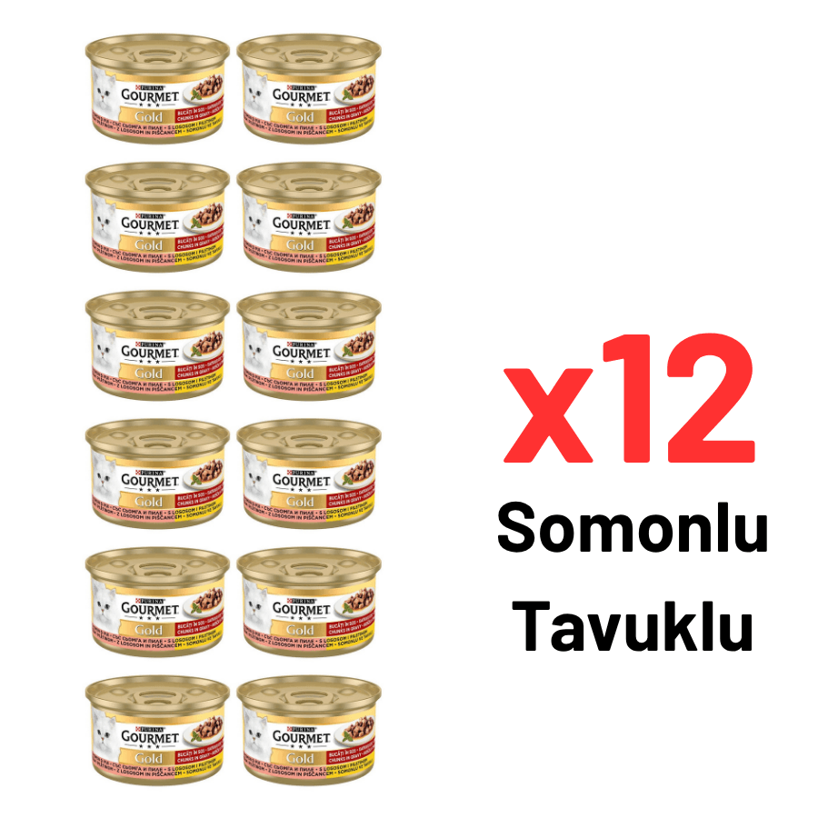 GOURMET® Gold Somon ve Tavuk Parçalı Soslu Yaş Kedi Maması 85 Gr 12'li