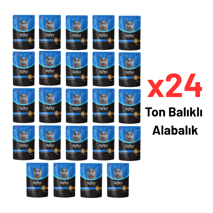 Reflex Plus Jöle İçinde Ton Balıklı Ve Alabalıklı Yetişkin Kedi Maması 85 gr 24'lı