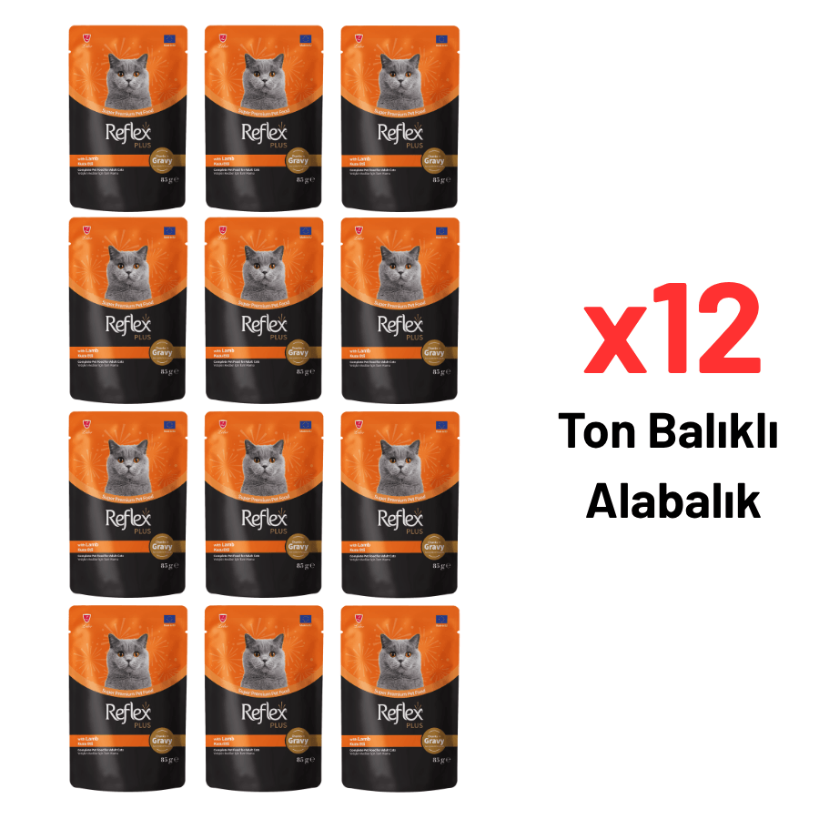 Reflex Plus Sos Parçacıklı Kuzu Etli Yetişkin Kedi Maması 85 Gr 12'li