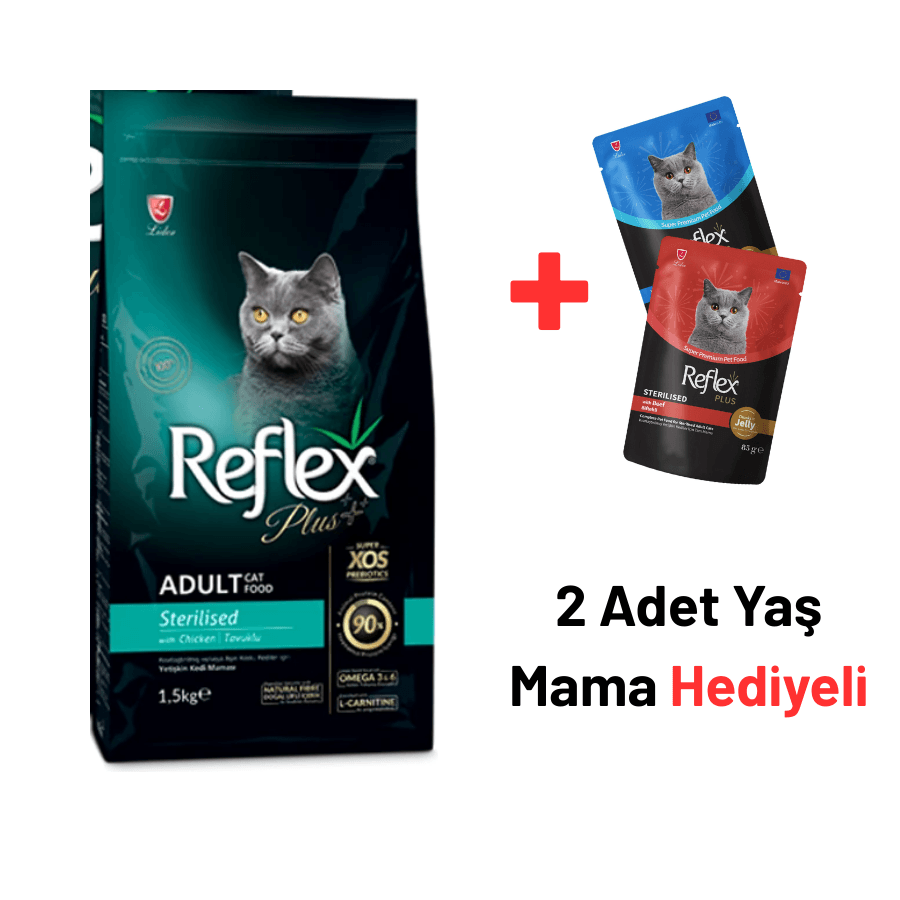 Reflex Plus Tavuklu Kısırlaştırılmış Yetişkin Kedi Maması 1,5 Kg + 2 Reflex Plus Yaş Mama