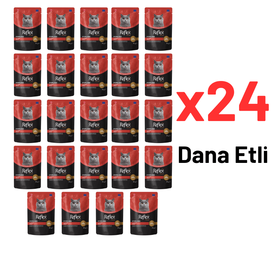 Reflex Plus Jöle İçinde Biftekli Kısırlaştırılmış Yetişkin Kedi Maması 85 Gr 24'lü