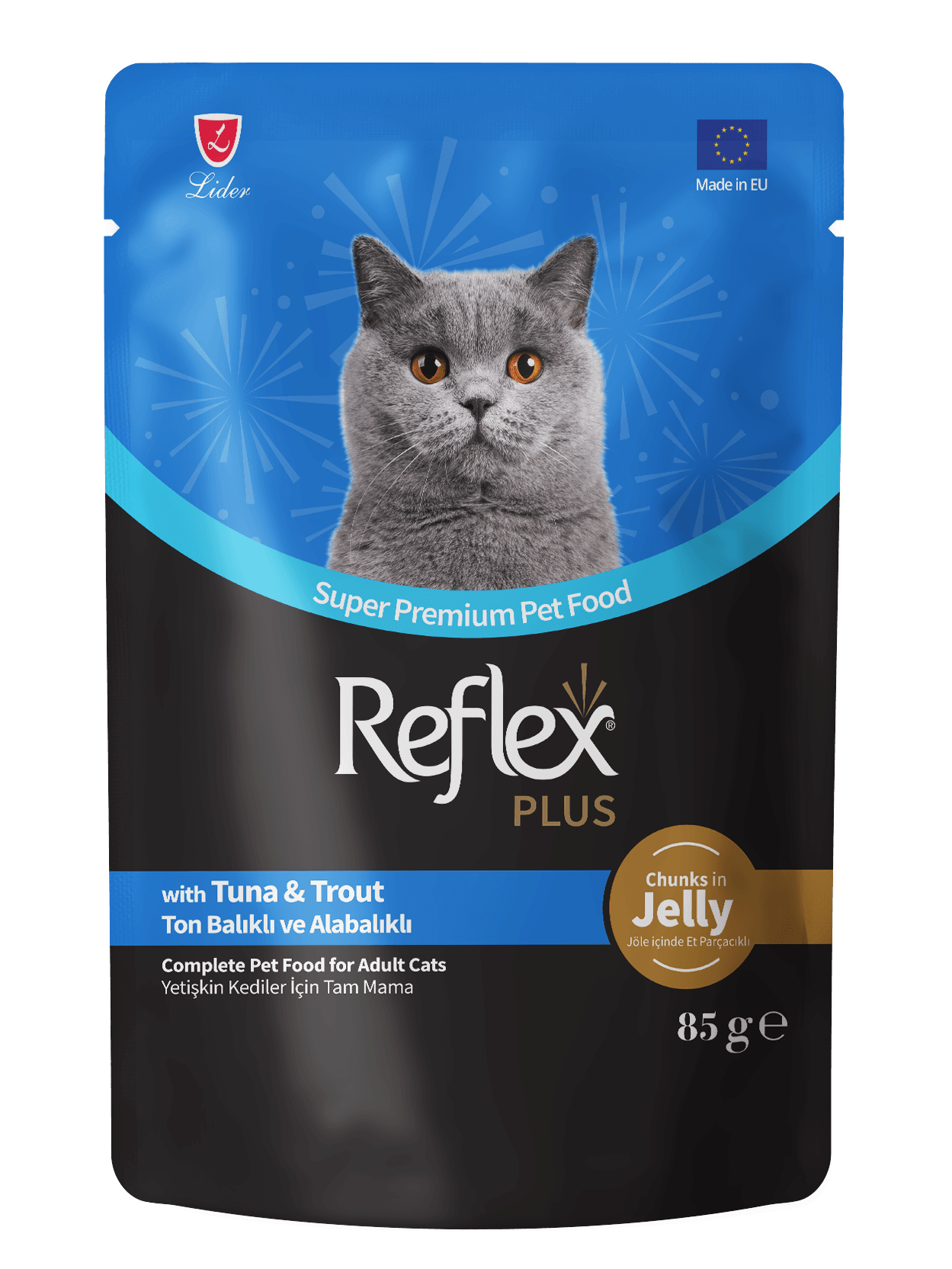 Reflex Plus Jöle İçinde Ton Balıklı Ve Alabalıklı Yetişkin Kedi Maması 85 gr - Tekli