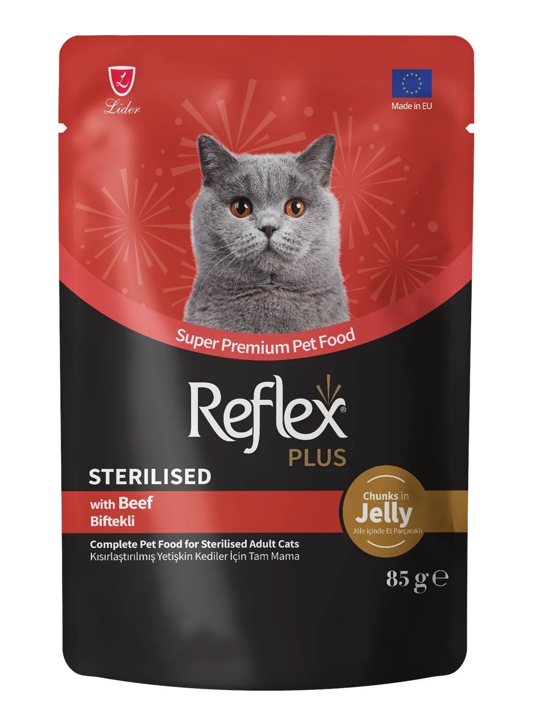 Reflex Plus Jöle İçinde Biftekli Kısırlaştırılmış Yetişkin Kedi Maması 85 Gr 12'li