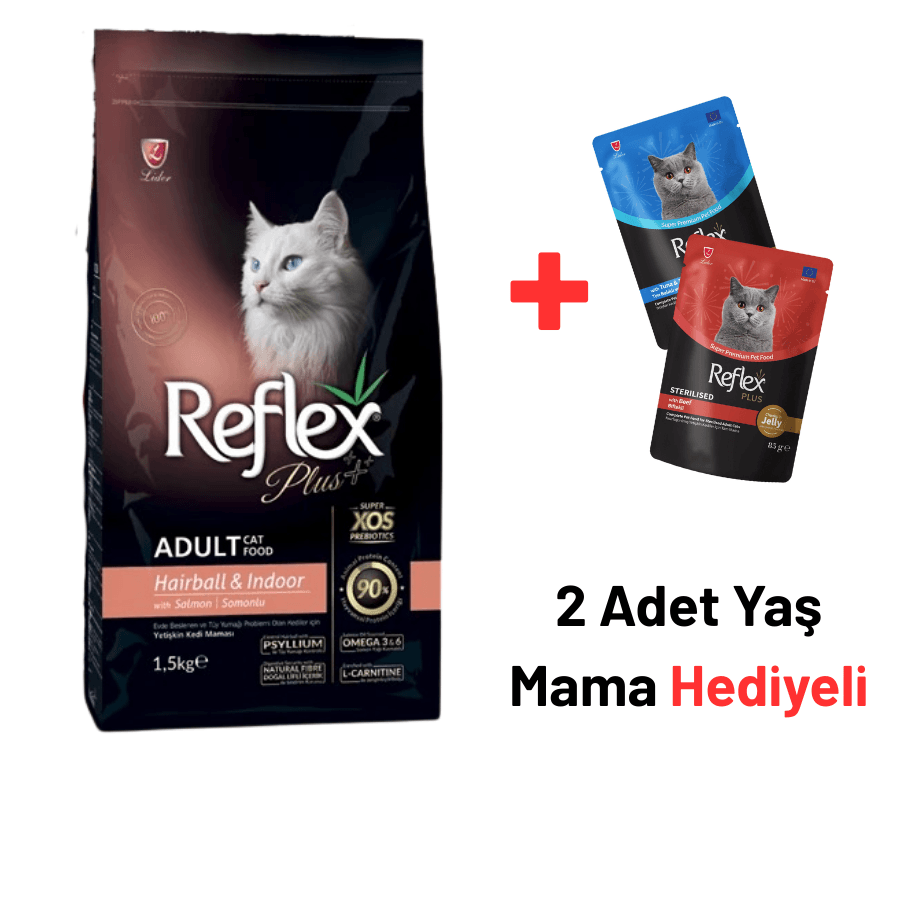 Reflex Plus Hairball Somonlu Yetişkin Kedi Maması 1,5 Kg + 2 Reflex Plus Yaş Mama