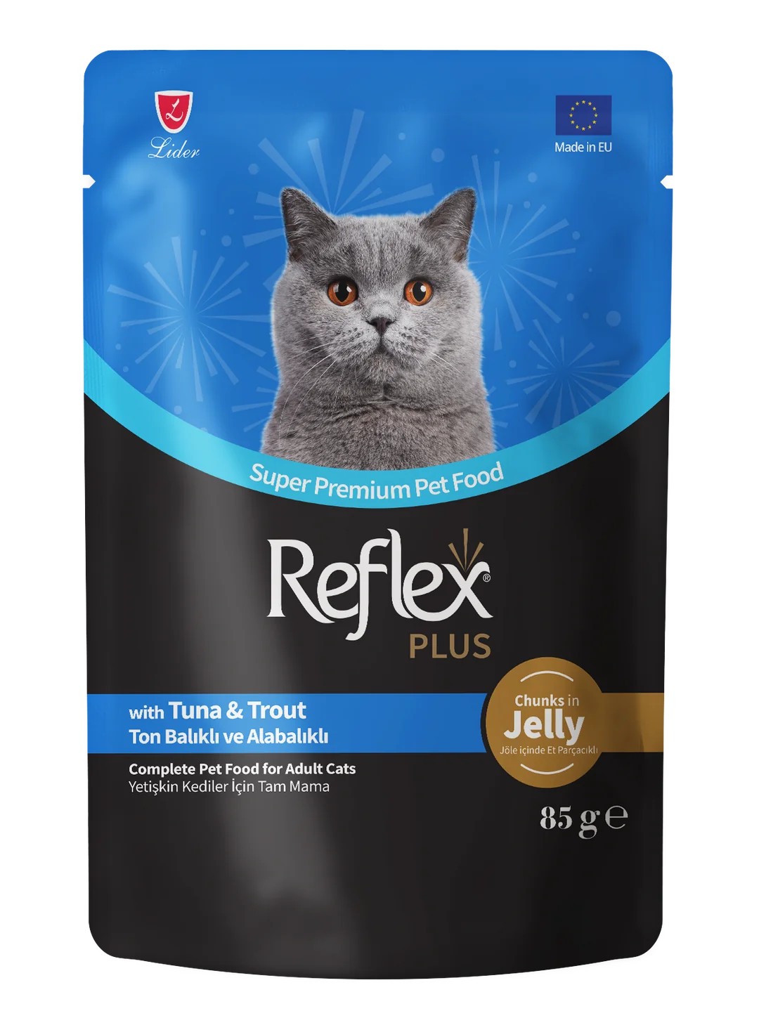 Reflex Plus Jöle İçinde Ton Balıklı Ve Alabalıklı Yetişkin Kedi Maması 85 gr 24'lı