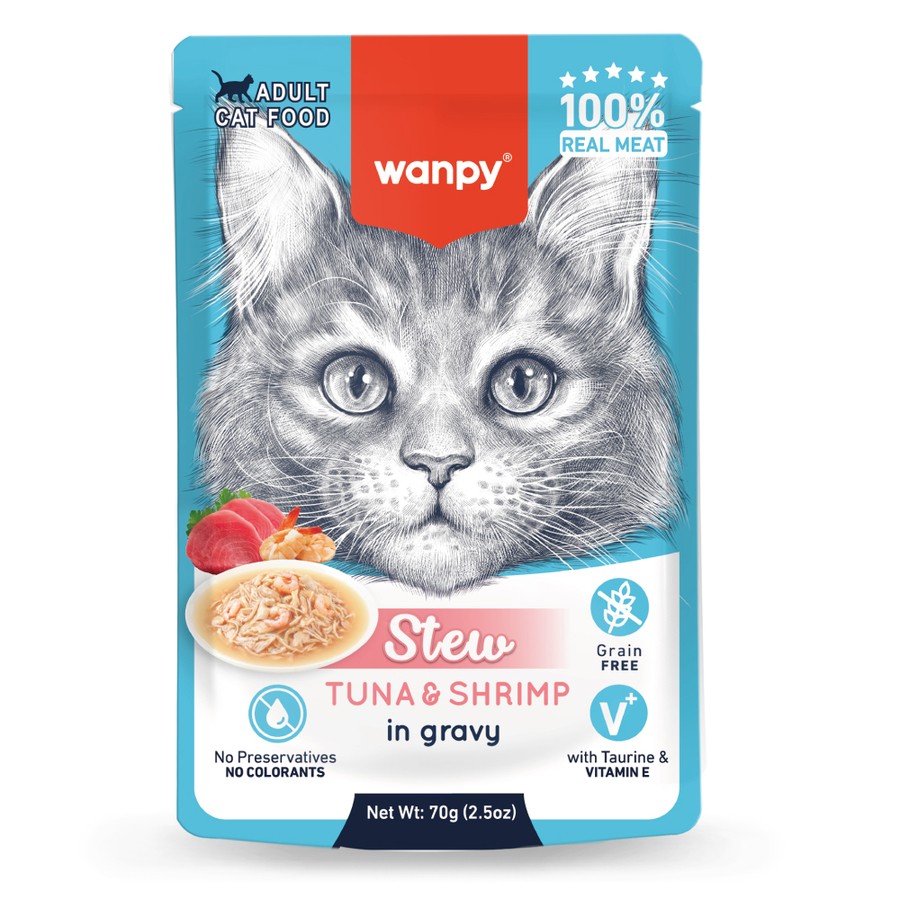 Wanpy Pouch Ton Balık & Karidesli Yaş Kedi Maması 70 gr