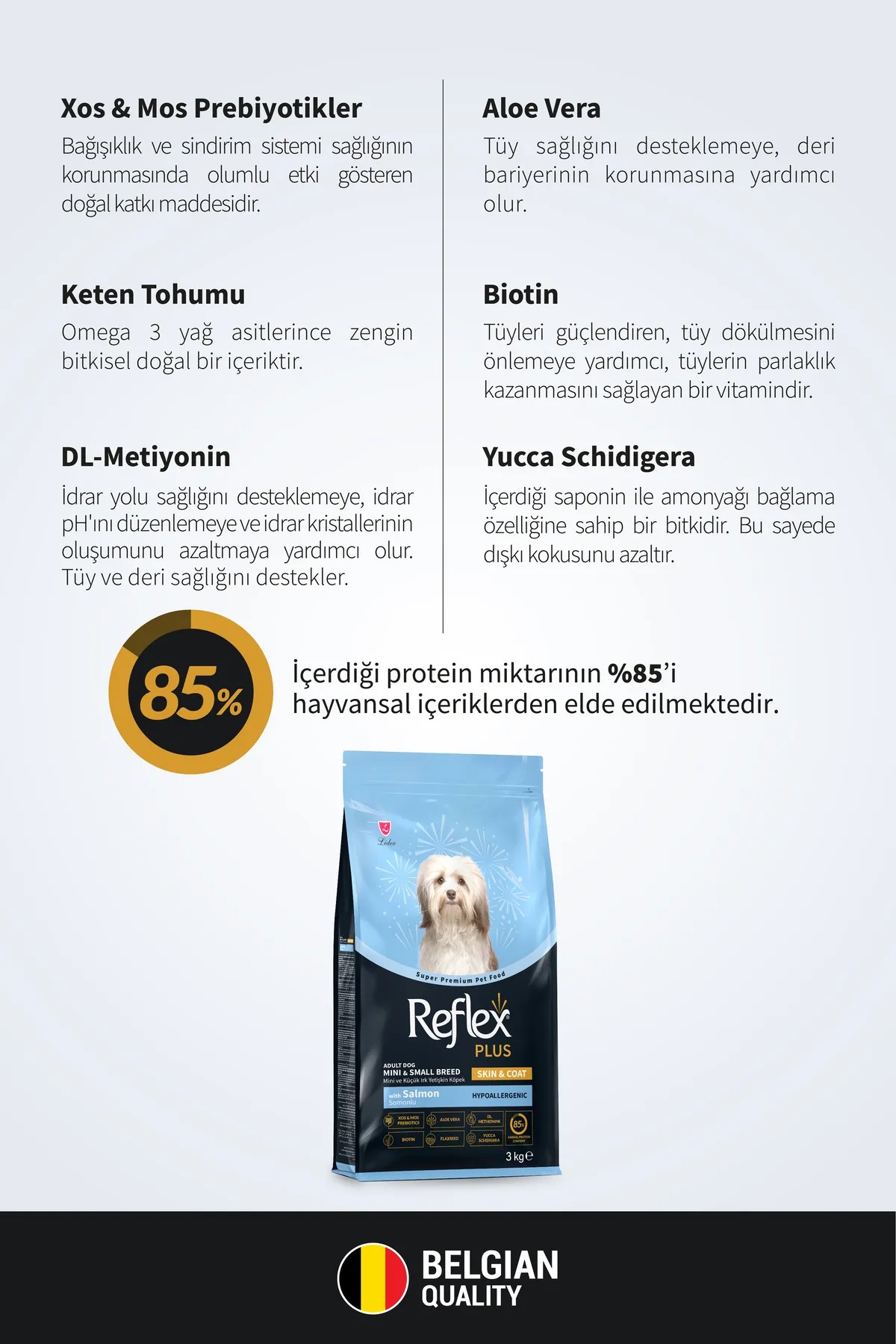 Reflex Plus Skin & Coat Somonlu Mini ve Küçük Irk Yetişkin Köpek Maması 3 Kg
