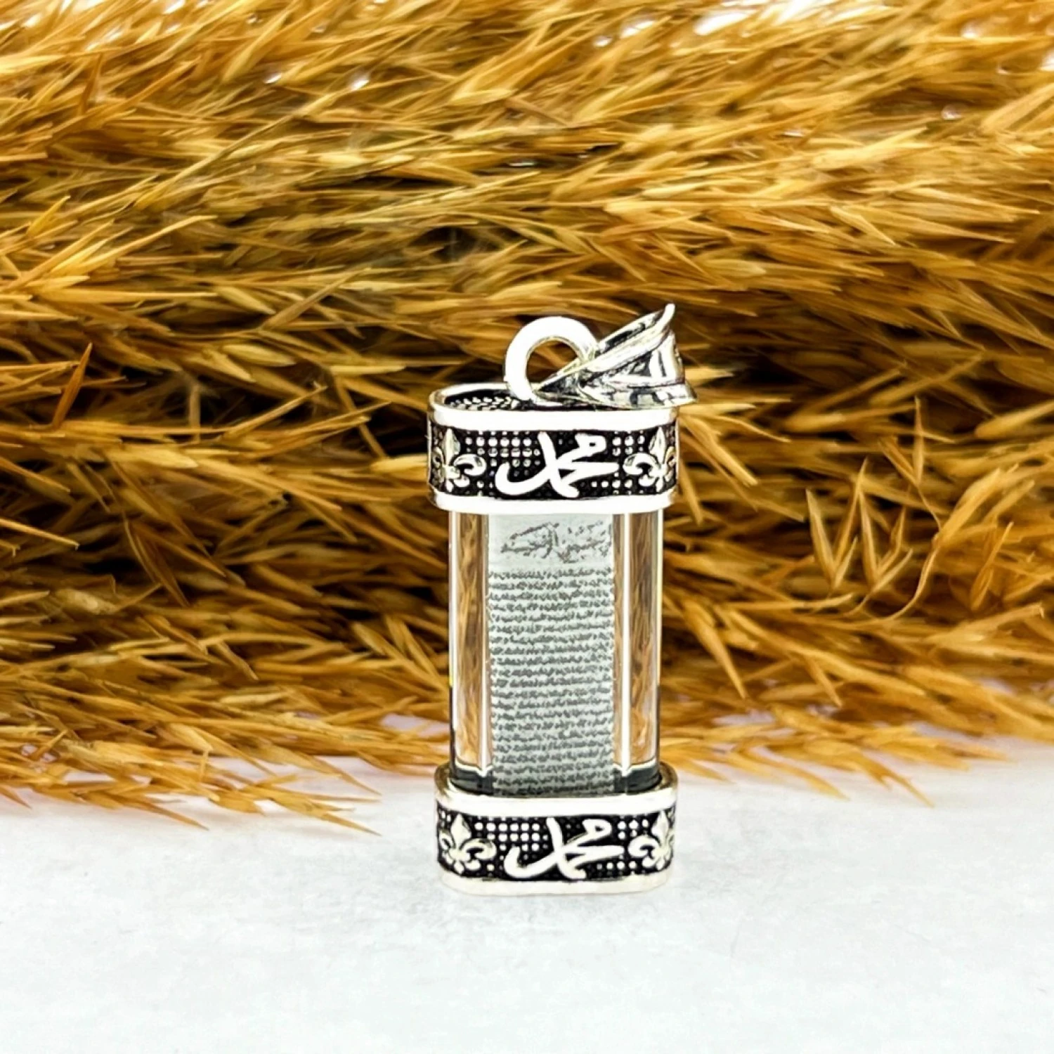925 AYAR GÜMÜŞ MUHAMMED LAFZI YAZILI CEVŞEN KOLYE