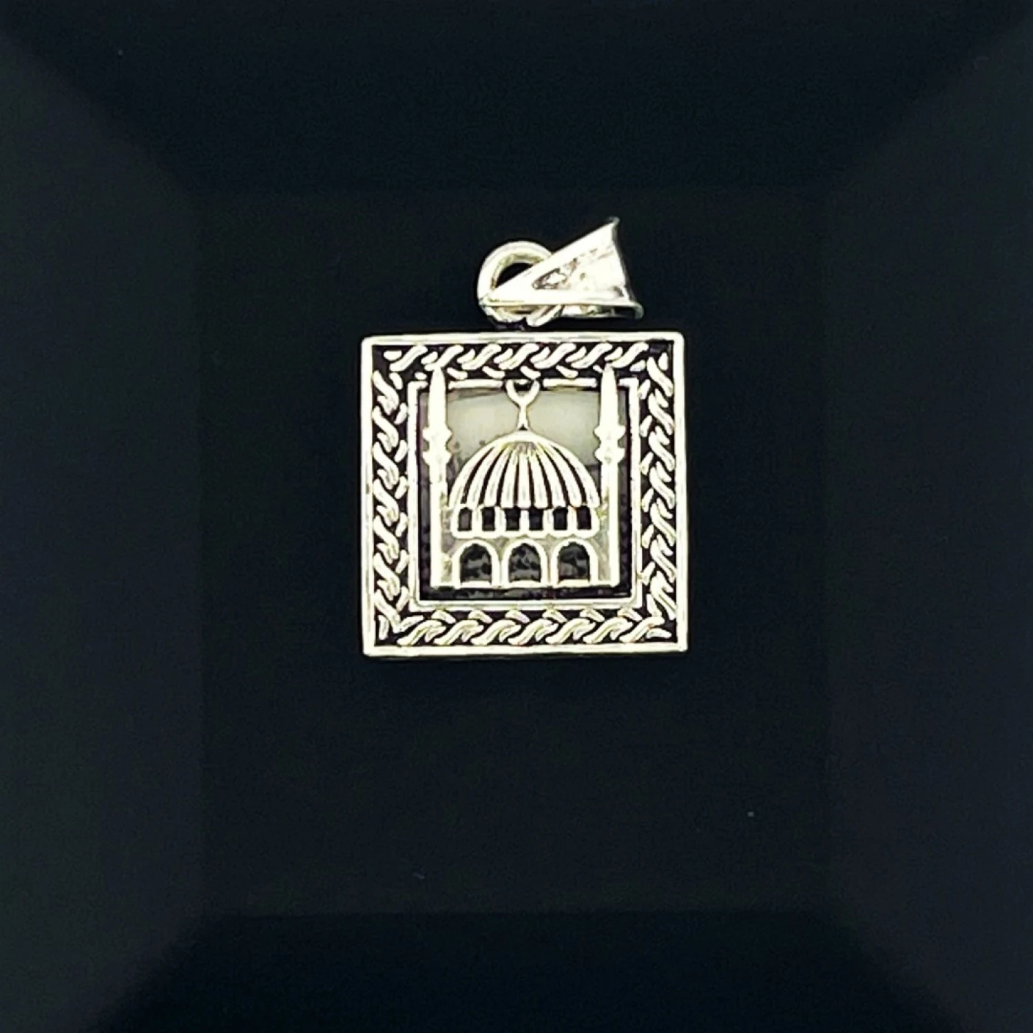 925 AYAR GÜMÜŞ KARE CAMİ İŞLEMELİ CEVŞEN KOLYE