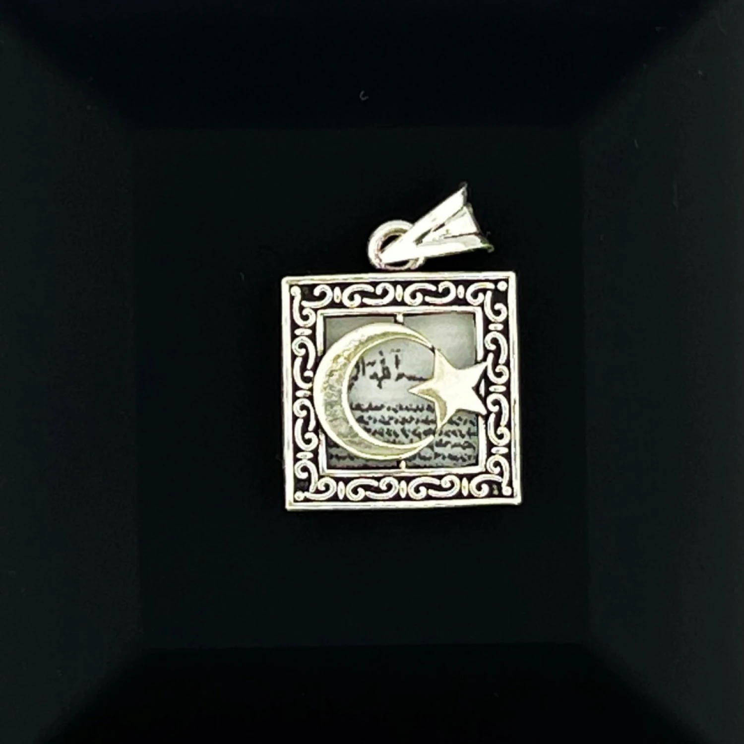 925 AYAR GÜMÜŞ KARE AY YILDIZ TASARIM CEVŞEN KOLYE UCU