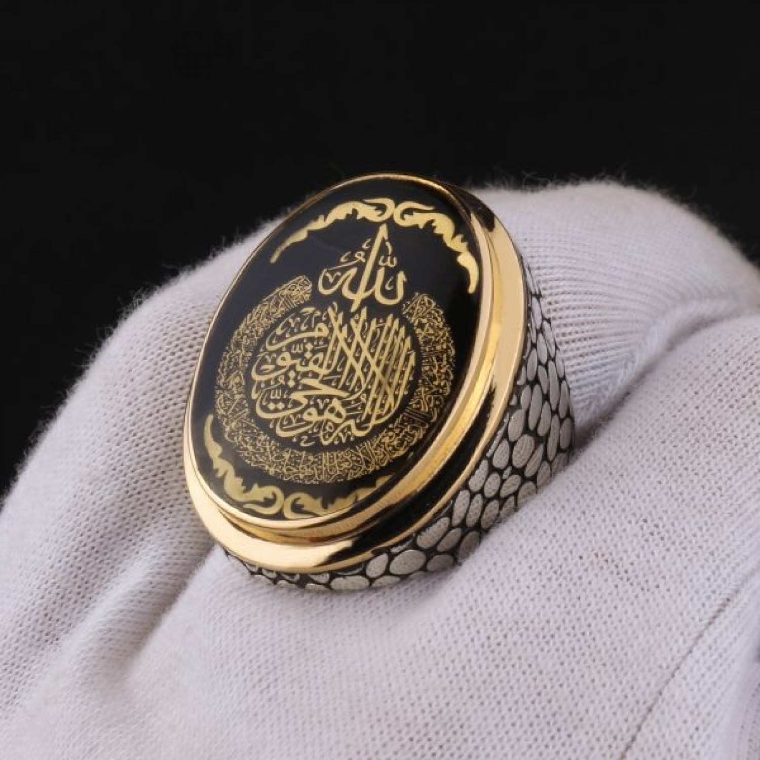 925 AYAR "AYETEL-KÜRSİ" YAZILI GÜMÜŞ ERKEK YÜZÜK