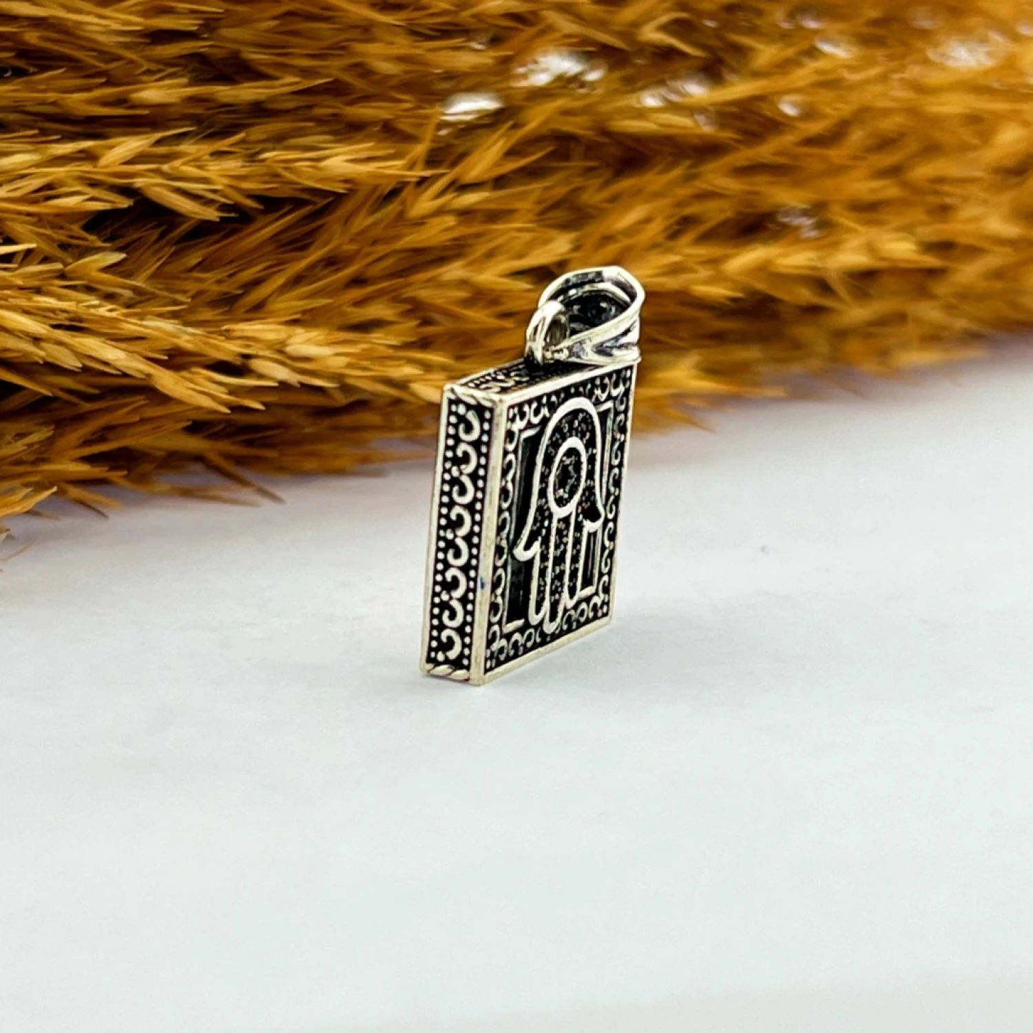 925 AYAR GÜMÜŞ KARE FATMANIN ELİ CEVŞEN KOLYE