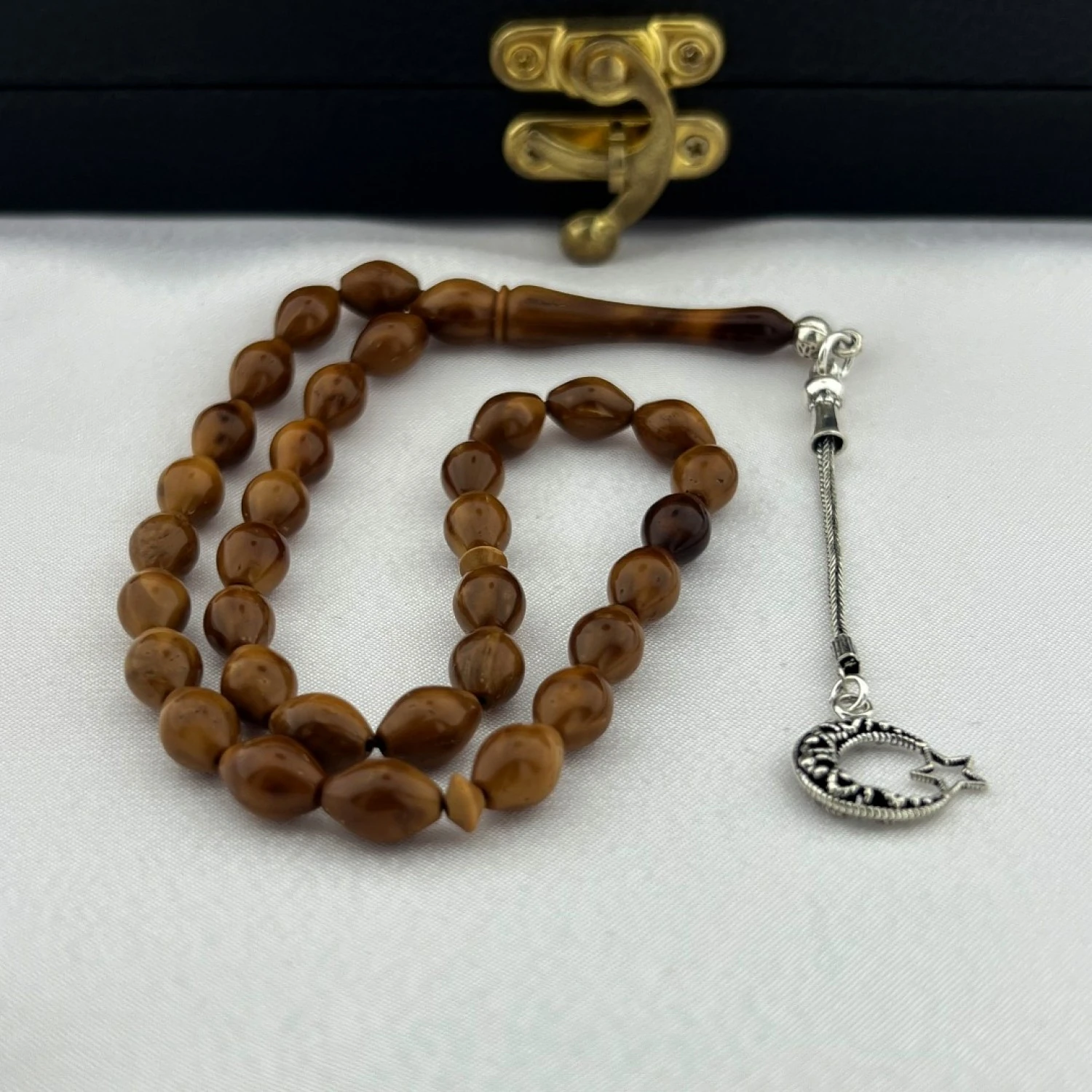 925 AYAR GÜMÜŞ AY YILDIZ TASARIM TEKLİ TİLKİ KUYRUĞU PÜSKÜL ARPA KESİM KUKA TESBİH